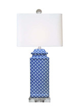 Blue and White Porcelain Temple Jar Table Lamp Acrylic Base 22.5&quot; - £232.93 GBP