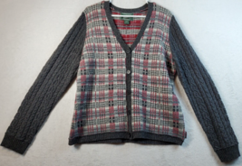 Woolrich Cardigan Sweater Womens Large Multi Plaid Knit Wool V Neck Button Front - £13.46 GBP