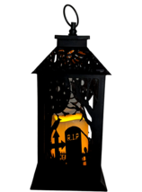 Candle Lantern Raven Cemetery Gravestone Dim Yellow Light Halloween Decor 13&quot; LG - $11.83