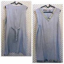 Jane Ashley powder blue linen dress w/ gold trim - £20.14 GBP