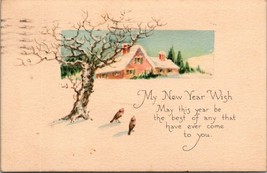 New Year Country Snow Covered House Posted 1921 to Wells NY Antique Post... - $7.50