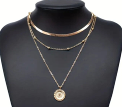 Elegant Three Layered Lotus Chain Necklace 18k Gold Plate - £9.82 GBP
