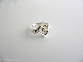 Tiffany &amp; Co Silver 18K Gold Heart Ribbon Bow Ring Band Sz 6 Rare Gift Love  - £280.54 GBP