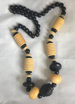 Vintage Wooden Bead Necklace Chunky Boho Ethnic Natural Wood Discs Barrels 24.5” - £19.94 GBP