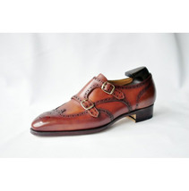 Personalized Full Brogue Monk Buckle Strap Pure Leather Brown Men&#39;s Formal Shoes - £119.61 GBP