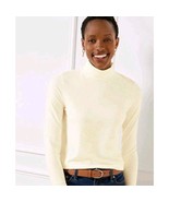 Talbots Mock Turtleneck Womens P Medium Beige Ribbed Cropped Cotton Soft... - $28.99