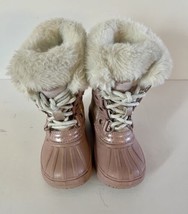 London Fog Pink White Faux Fur Toddler Girl Winter Duck Toe Snow Boots Sz 6 Euc - £18.20 GBP