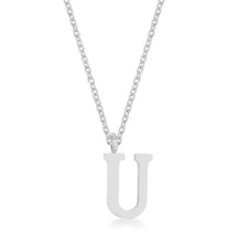 Elaina Rhodium Stainless Steel U Initial Necklace - £22.12 GBP