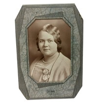 Vintage Brown Studio Portrait Lovely Young Lady in Pearls and Floral Brooch Phot - £22.19 GBP