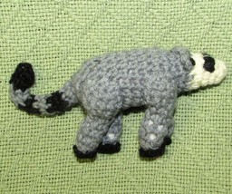 Vintage Crochet Raccoon Handmade Knit Animal Plush Mini Gray Black 6&quot; Full Body - £8.88 GBP
