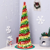5 FT Christmas Trees with 90 LED Light, Collapsible Artificial Sequin Pop up Chr - £34.45 GBP