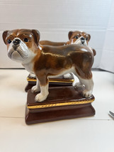 Vintage Bulldog Pair Staffordshire Style Mantle Vtg Dapper Bookends Figu... - $126.23