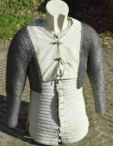 Medieval Padded White Gambeson with Detachable Chainmail Sleeves  X-mas Gift - £132.55 GBP