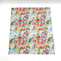 Rose Bouquet Lily Fabric Piece 100% Cotton 20.5&quot; x 17.5&quot; Cut Blue Background #2 - £7.55 GBP