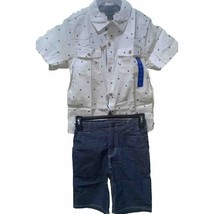 Lucky Brand Boys 2pc Button Up Shirt/Denim Shorts Set Clover Woven - Size 7 - $26.24