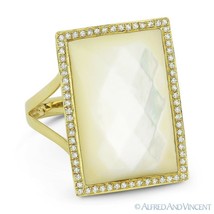 Cushion Cut Mother-of-Pearl Diamond Right-Hand Cocktail Ring in 14k Yellow Gold - £788.96 GBP