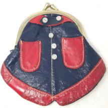 Coin Purse Skirt Pockets Vinyl Buttons Red Blue 1960s Snap Close - £14.82 GBP