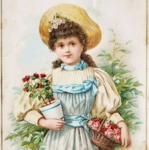C1890s Victorian Trade Card Beautiful Girl With Roses Flowers Ephemera E83A - $27.56 CAD