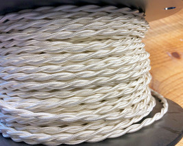 White rayon cloth covered wire scribble, vintage lamp cord, antique - $1.38