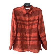 Alfred Dunner Women’s Size 12 Burnt Orange Sheer Textured Stripe Button-... - $18.90