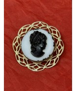 Classic Cameo Pin Brooch Gold Tone White &amp; Black Resin Victorian Lady Pr... - £14.69 GBP