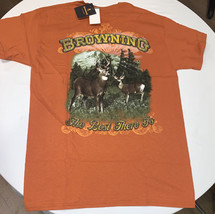 Mens NWT Browning  T-Shirt  Tee Two Deer Short Sleeve Texas Orange M Med... - £8.59 GBP