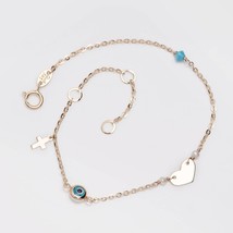 14K Gold Evil Eye Bracelet-Heart Bracelet-Cross Bracelet-Multi Charm Bracelet - $257.00