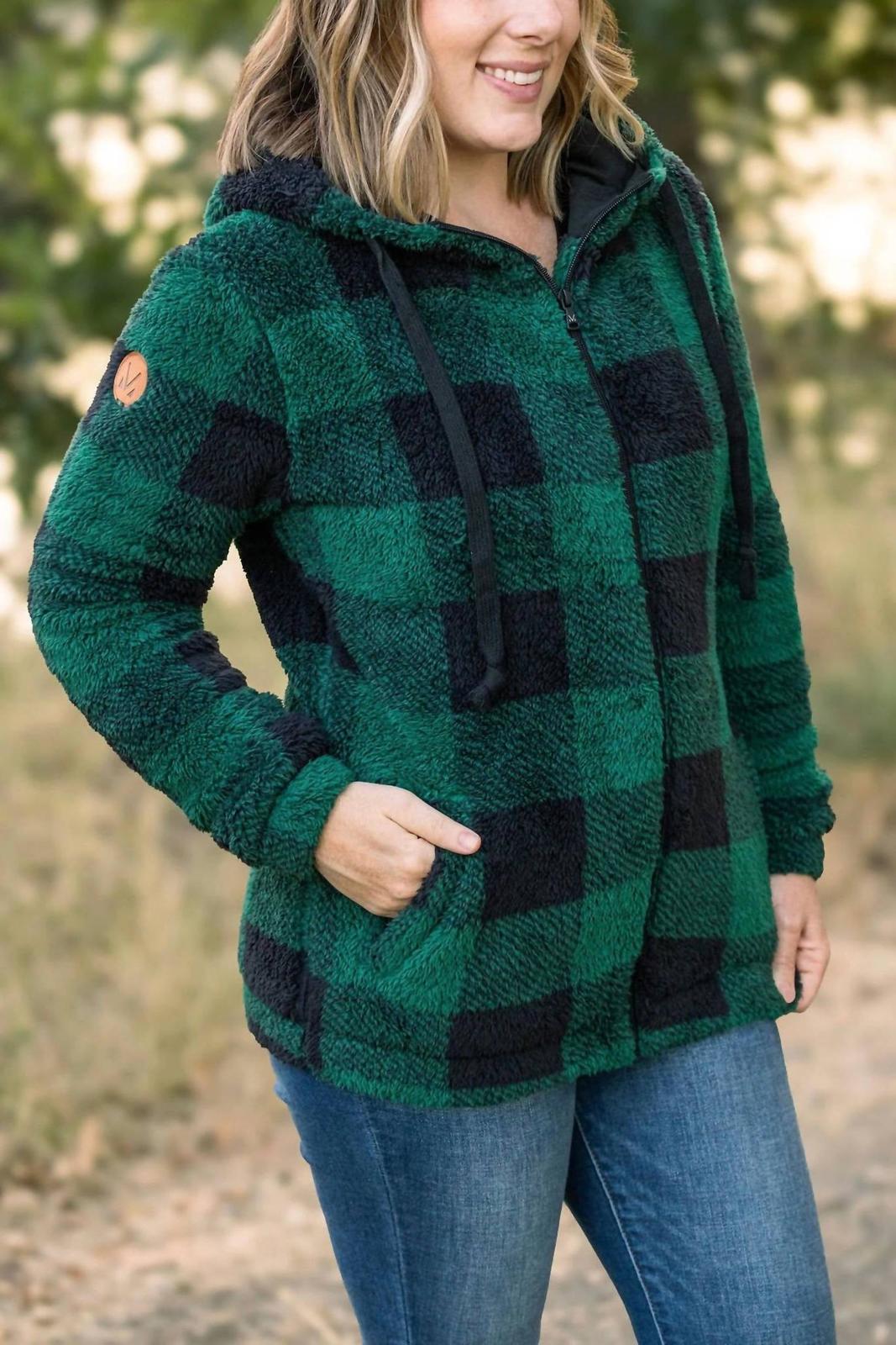 Michelle Mae Sherpa Full Zip Hoodie Green - $57.00