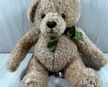 Princess Soft Toys beige tan plush teddy bear olive green bow ribbon hea... - $15.58