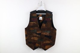 Vtg 90s Streetwear Womens XL Distressed Suede Leather Floral Patch Vest ... - $59.35