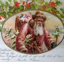 Santa Claus Christmas Postcard Maroon Suit Coat Old World Oval Fort Atkinson WIS - £26.91 GBP