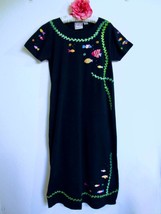 Michael Simon Lite Embellished T-Shirt Dress M Embroidered Fishes Underwater Blk - £17.57 GBP