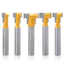 Mesee 5 Pieces T-Slot Router Bit Set, 1/4 Inch Shank T Slotting, 5/8&quot; Hex Bolts - £29.09 GBP