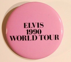 Vintage Elvis Presley Pinback Button Elvis 1990 World Tour pinkish/Purple J4 - £10.30 GBP