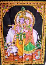 Traditional Jaipur Radha Krishna Poster with Sequins Work, Indian Religious Cott - £7.89 GBP
