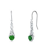 Emerald Heart Shape Dangle Celtic Trinity Earrings Solid Sterling Silver - $56.38