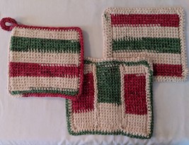 Country Christmas Potholder Set; Red, Green, Natural - £11.88 GBP