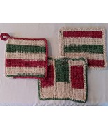 Country Christmas Potholder Set; Red, Green, Natural - $15.00