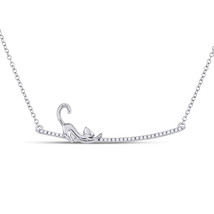 10kt White Gold Womens Diamond Kitty Cat Bar Pendant Necklace 1/10 Cttw - £201.51 GBP