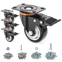 4 Set 3” Heavy Duty Swivel Casters Brake PU Caster Wheels Blk Plate Mount 1000lb - £36.73 GBP