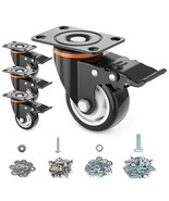 4 Set 3” Heavy Duty Swivel Casters Brake PU Caster Wheels Blk Plate Moun... - £36.05 GBP