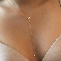 2022 925 silver simple long chain lariat necklace triangle round cz charm Y shap - £20.45 GBP