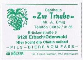 Matchbox Label Germany Zur Traube Gasthaus - £0.77 GBP