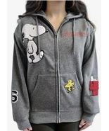 NWT Peanuts Snoopy Full Zip Sweatshirt Hoodie With Chenille Patches ~ Gray S - $49.01