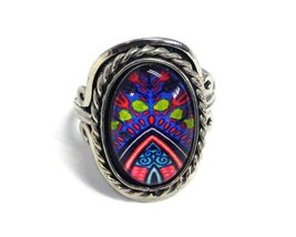 Mia Jewel Shop Geometric Pattern Small Oval Adjustable Ring Acrylic Graphic Cabo - $18.80