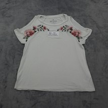 American Eagle Outfitters Shirt Womens XS White Slit Sleeve Boat Neck Floral Tee - £18.22 GBP