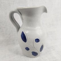 Williamsburg Pottery Pitcher Stoneware Salt Glaze Cobalt Blue 5&quot; Leaf Berry - £9.29 GBP
