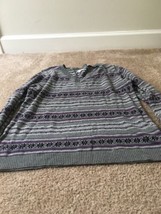 Croft &amp; Barrow Women&#39;s Gray &amp; Purple Striped Long Sleeve Sweater V-Neck ... - £21.65 GBP