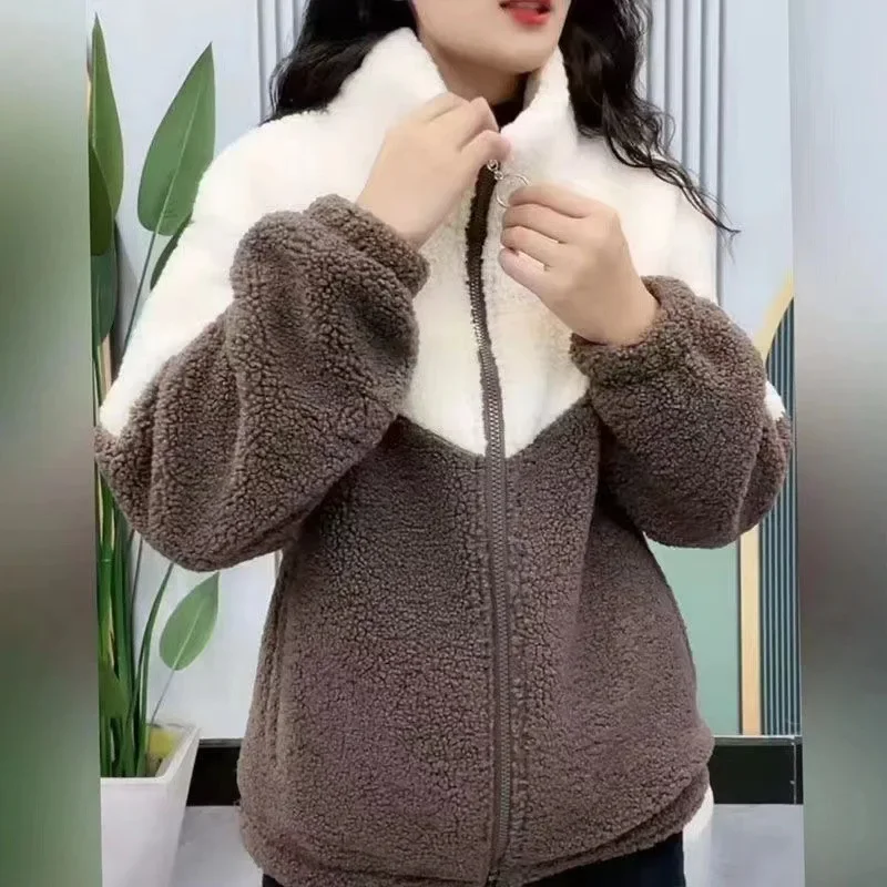 Women Jacket Thickened Lamb Fleece Long Sleeve Mid Length Overcoat Warm ... - €33,81 EUR