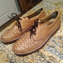Salamander Men&#39;s Size 8.5 Brown Leather Lace Up Woven Boho Oxford Loafers - $54.45
